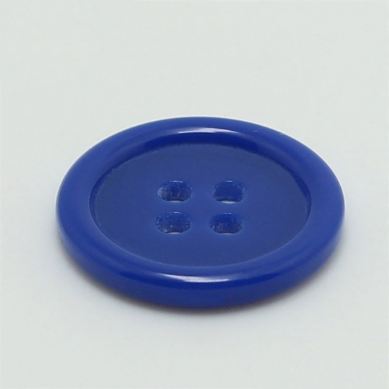 Immagine di Resina Bottone da Cucire Scrapbook Quattro Fori Tondo Blu Marino 20mm Dia, 100 Pz