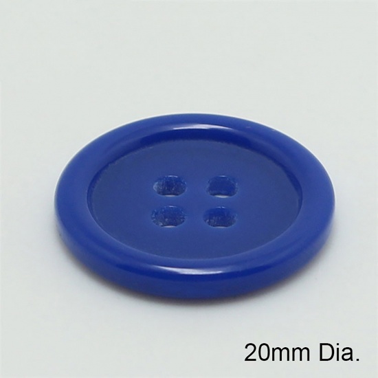 Immagine di Resina Bottone da Cucire Scrapbook Quattro Fori Tondo Blu Marino 20mm Dia, 100 Pz