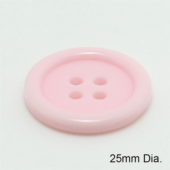 Picture of Resin Sewing Buttons Scrapbooking 4 Holes Round Pink 25mm Dia, 100 PCs