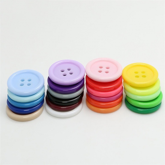 Picture of Resin Sewing Buttons Scrapbooking 4 Holes Round Pink 25mm Dia, 100 PCs