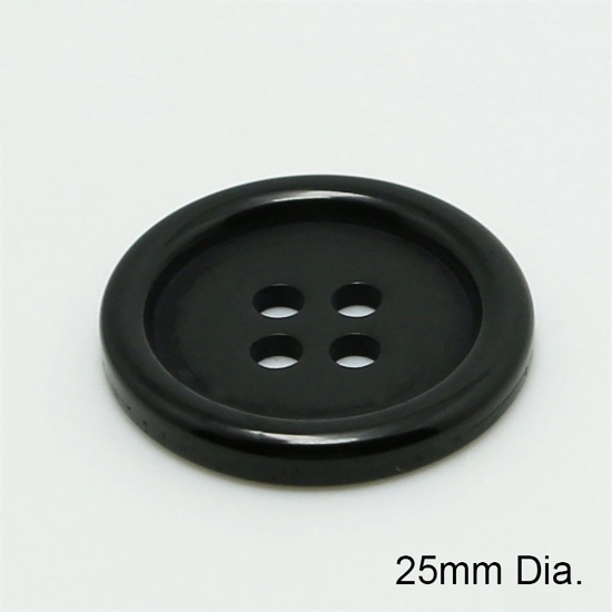 Picture of Resin Sewing Buttons Scrapbooking 4 Holes Round Black 25mm Dia, 100 PCs