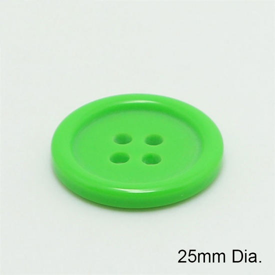 Picture of Resin Sewing Buttons Scrapbooking 4 Holes Round Green 25mm Dia, 100 PCs
