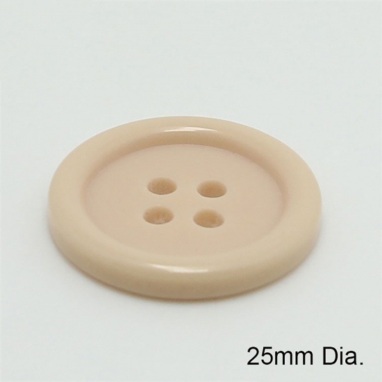 Picture of Resin Sewing Buttons Scrapbooking 4 Holes Round Beige 25mm Dia, 100 PCs