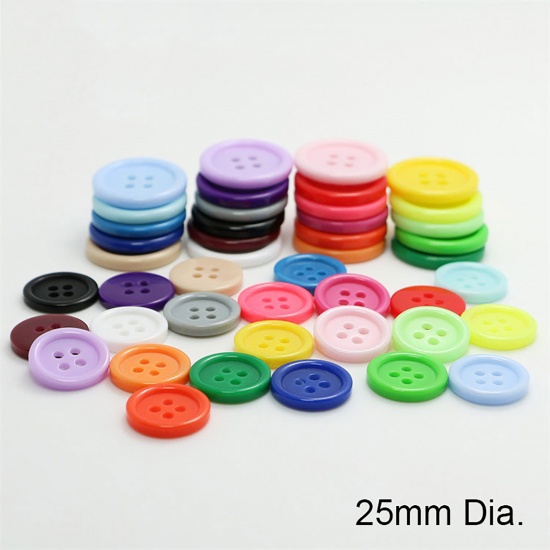 Picture of Resin Sewing Buttons Scrapbooking 4 Holes Round At Random Color Mixed 25mm Dia, 100 PCs