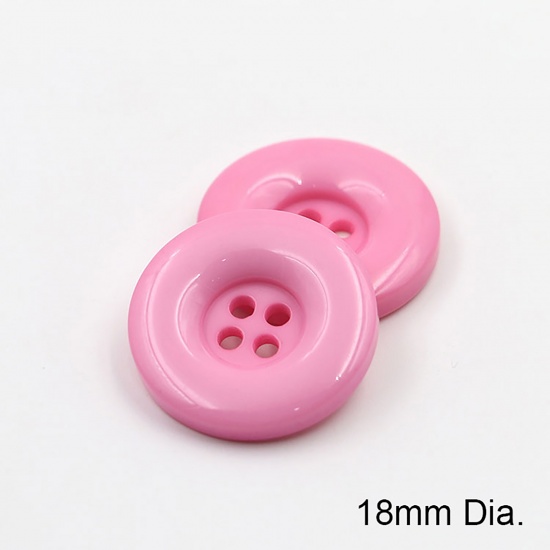 Immagine di Resina Bottone da Cucire Scrapbook Quattro Fori Tondo Rosa 18mm Dia, 50 Pz