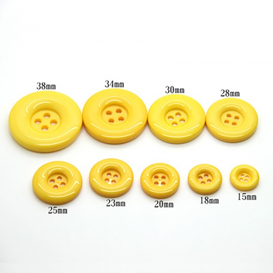 Immagine di Resina Bottone da Cucire Scrapbook Quattro Fori Tondo Giallo 18mm Dia, 50 Pz