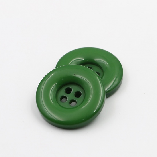 Immagine di Resina Bottone da Cucire Scrapbook Quattro Fori Tondo Verde Scuro 18mm Dia, 50 Pz