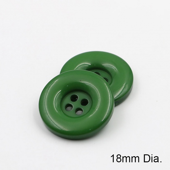 Immagine di Resina Bottone da Cucire Scrapbook Quattro Fori Tondo Verde Scuro 18mm Dia, 50 Pz