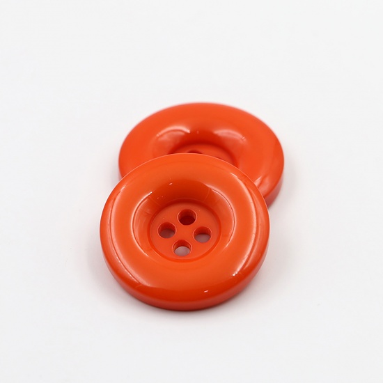 Immagine di Resina Bottone da Cucire Scrapbook Quattro Fori Tondo Rosso Arancione 18mm Dia, 50 Pz