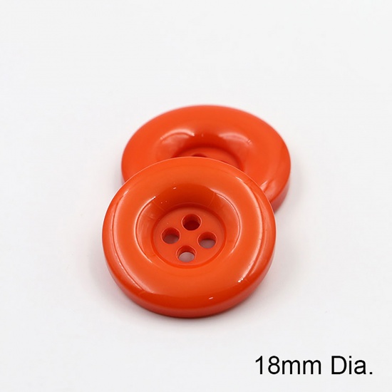 Immagine di Resina Bottone da Cucire Scrapbook Quattro Fori Tondo Rosso Arancione 18mm Dia, 50 Pz