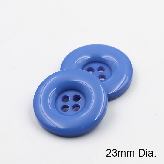 Picture of Resin Sewing Buttons Scrapbooking 4 Holes Round Skyblue 23mm Dia, 50 PCs