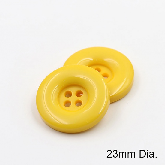 Picture of Resin Sewing Buttons Scrapbooking 4 Holes Round Yellow 23mm Dia, 50 PCs