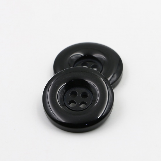 Picture of Resin Sewing Buttons Scrapbooking 4 Holes Round Black 23mm Dia, 50 PCs