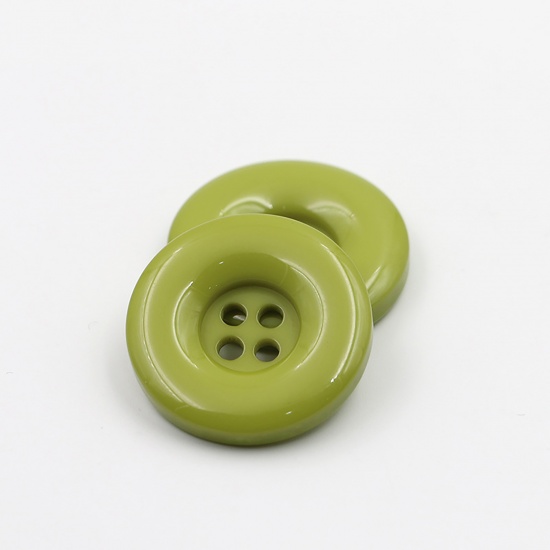 Picture of Resin Sewing Buttons Scrapbooking 4 Holes Round Grass Green 23mm Dia, 50 PCs
