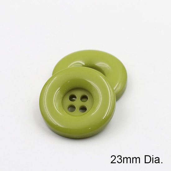 Picture of Resin Sewing Buttons Scrapbooking 4 Holes Round Grass Green 23mm Dia, 50 PCs