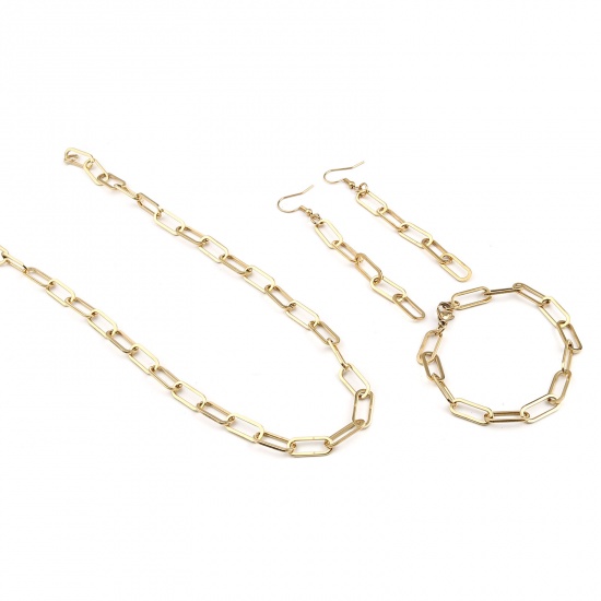 Picture of 1 Set ( 3 PCs/Set) Vacuum Plating Stainless Steel Jewelry Set Gold Plated Oval 45cm(17 6/8") long, 19.5cm(7 5/8") long, 9.2cm x 0.7cm