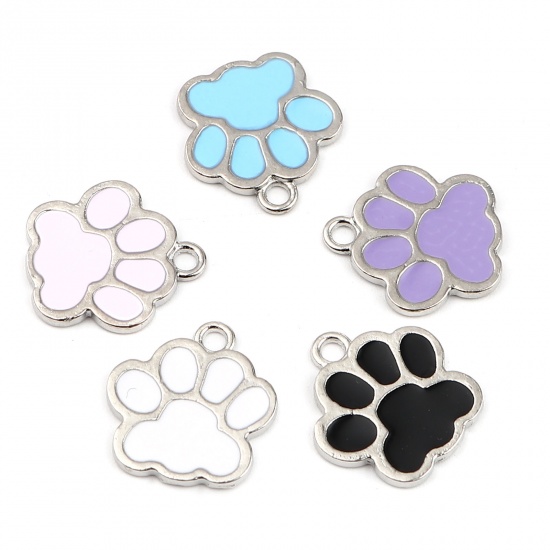 Picture of Zinc Based Alloy Charms Paw Claw Silver Tone Blue Enamel 17mm x 16mm, 20 PCs