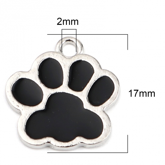 Picture of Zinc Based Alloy Charms Paw Claw Silver Tone Black Enamel 17mm x 16mm, 20 PCs