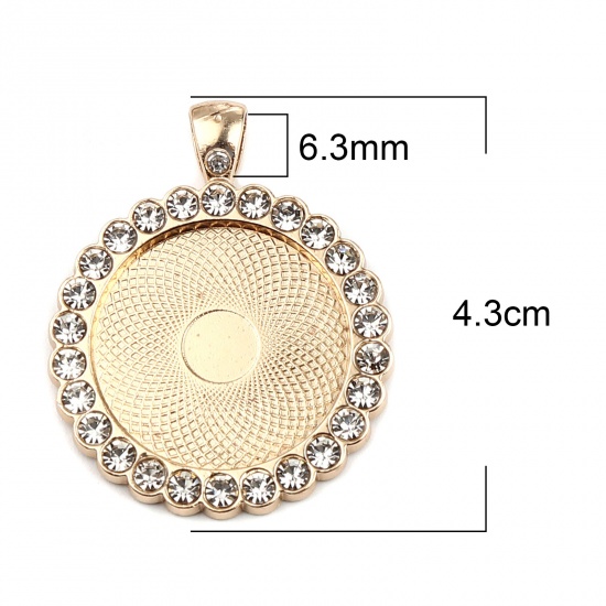 Picture of Zinc Based Alloy Cabochon Settings Pendants Round KC Gold Plated (Fits 25mm Dia.) Clear Rhinestone 43mm x 34mm, 5 PCs