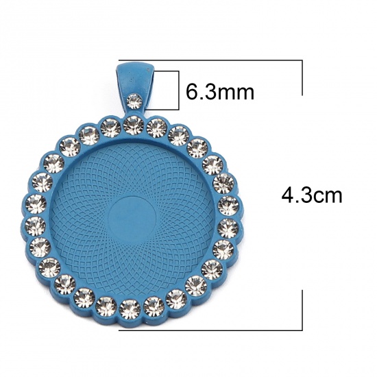 Picture of Zinc Based Alloy Cabochon Settings Pendants Round Skyblue (Fits 25mm Dia.) Clear Rhinestone 43mm x 34mm, 5 PCs