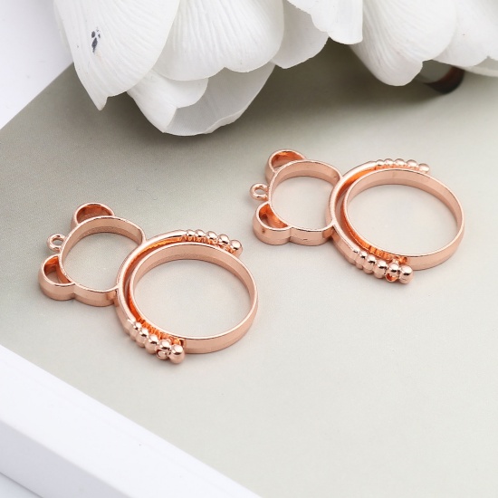 Picture of Zinc Based Alloy Open Back Bezel For Resin Rose Gold Bear Animal Rotatable 35mm x 26mm, 5 PCs