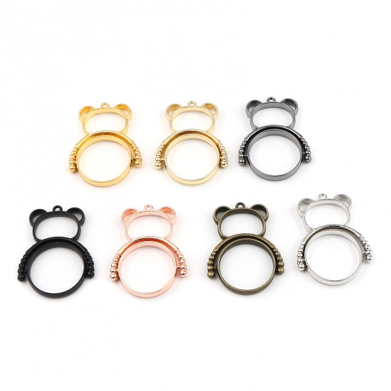 Picture of Zinc Based Alloy Open Back Bezel For Resin Rose Gold Bear Animal Rotatable 35mm x 26mm, 5 PCs