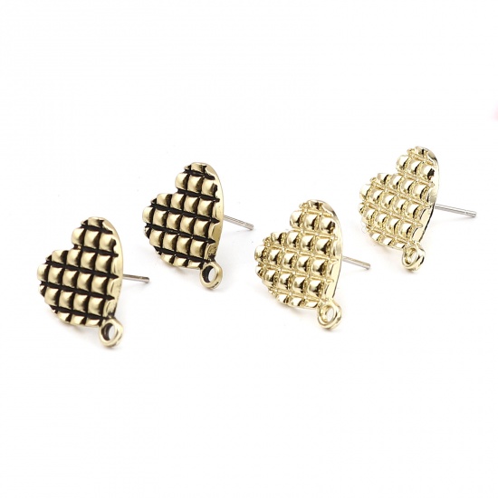 Picture of Ear Post Stud Earrings Findings Round Gold Plated W/ Loop 16mm x 13mm, Post/ Wire Size: (21 gauge), 10 PCs