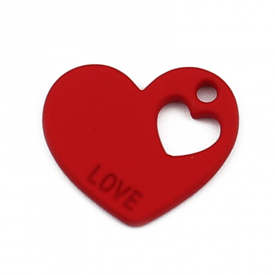 Picture of Zinc Based Alloy Valentine's Day Charms Heart Red Message " LOVE " Painted 18mm x 15mm, 10 PCs