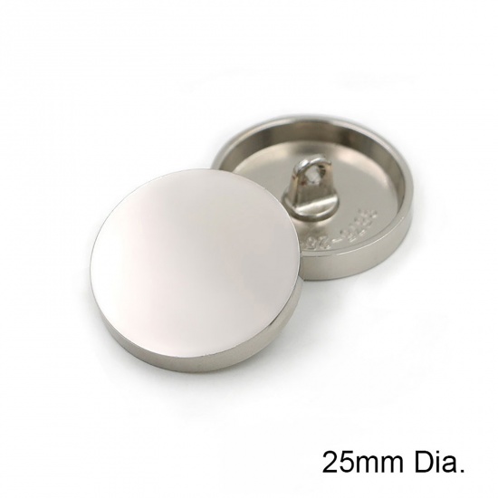 Immagine di Lega di Zinco Metallo Gambo Bottone Tondo Tono Argento 25mm Dia, 10 Pz