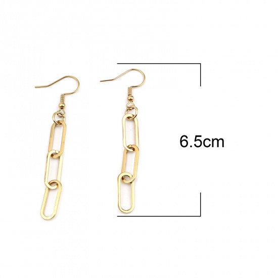 Picture of 1 Pair Vacuum Plating 304 Stainless Steel Link Chain Earrings Gold Plated Oval 65mm x 7mm