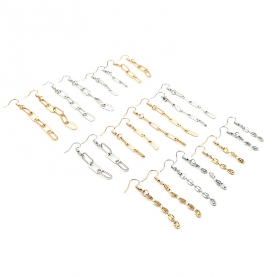 Picture of 1 Pair Vacuum Plating 304 Stainless Steel Link Chain Earrings Gold Plated Oval 65mm x 7mm