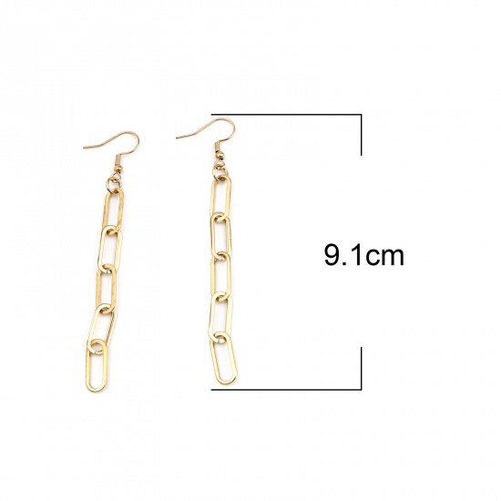 Picture of 1 Pair Vacuum Plating 304 Stainless Steel Link Chain Earrings Gold Plated Oval 91mm x 7mm