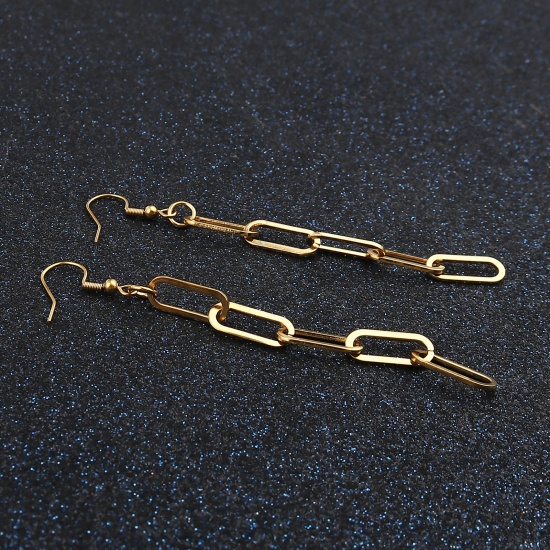 Picture of 1 Pair Vacuum Plating 304 Stainless Steel Link Chain Earrings Gold Plated Oval 91mm x 7mm