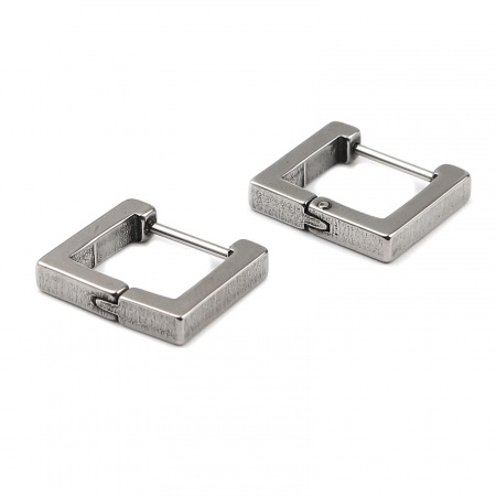 304 Edelstahl Ohrreifen Silberfarbe Rechteck 15mm x 13mm, Drahtstärke: (19 gauge), 2 Paare