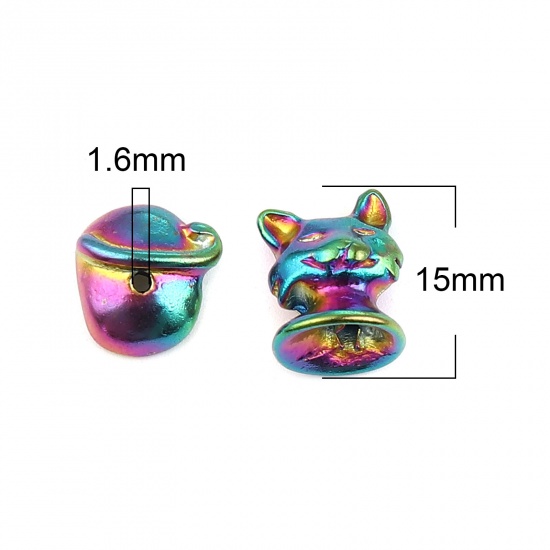 Picture of Zinc Based Alloy Beads Caps Cat Animal Rainbow Color Plated Multicolor (Fit Beads Size: 12mm Dia.) 15x12mm 14x13mm, 3 Sets