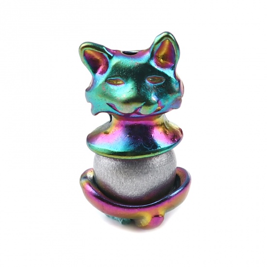 Picture of Zinc Based Alloy Beads Caps Cat Animal Rainbow Color Plated Multicolor (Fit Beads Size: 12mm Dia.) 15x12mm 14x13mm, 3 Sets