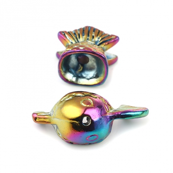 Picture of Zinc Based Alloy Ocean Jewelry Beads Caps Fish Animal Rainbow Color Plated Multicolor (Fit Beads Size: 12mm Dia.) 22x10mm 12x10mm, 3 Sets