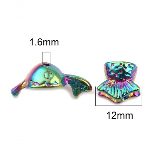 Picture of Zinc Based Alloy Ocean Jewelry Beads Caps Fish Animal Rainbow Color Plated Multicolor (Fit Beads Size: 12mm Dia.) 22x10mm 12x10mm, 3 Sets