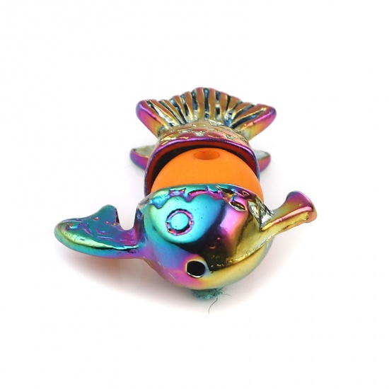 Picture of Zinc Based Alloy Ocean Jewelry Beads Caps Fish Animal Rainbow Color Plated Multicolor (Fit Beads Size: 12mm Dia.) 22x10mm 12x10mm, 3 Sets