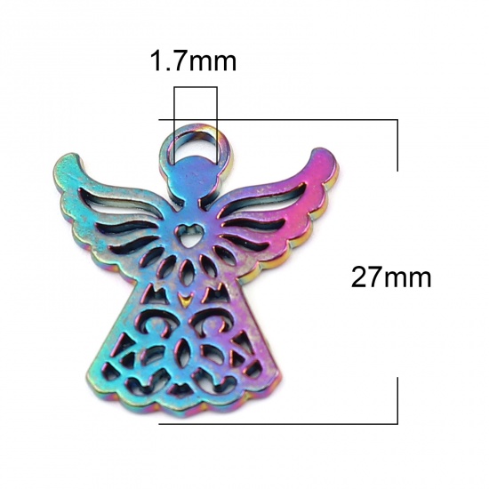 Immagine di Lega di Zinco Religione Charms Angelo Colore Arcobaleno Placcato 27mm x 25mm , 10 Pz