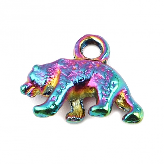 Immagine di Lega di Zinco Charms Orso Colore Arcobaleno Placcato 16mm x 12mm , 10 Pz