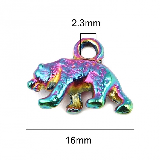 Immagine di Lega di Zinco Charms Orso Colore Arcobaleno Placcato 16mm x 12mm , 10 Pz