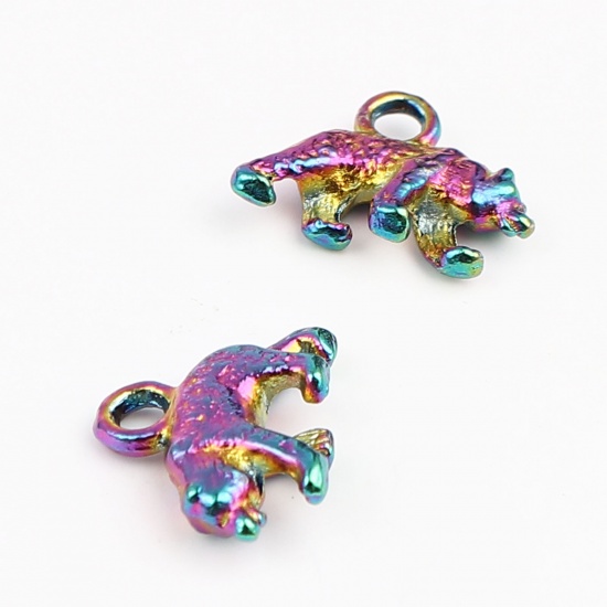 Immagine di Lega di Zinco Charms Orso Colore Arcobaleno Placcato 16mm x 12mm , 10 Pz