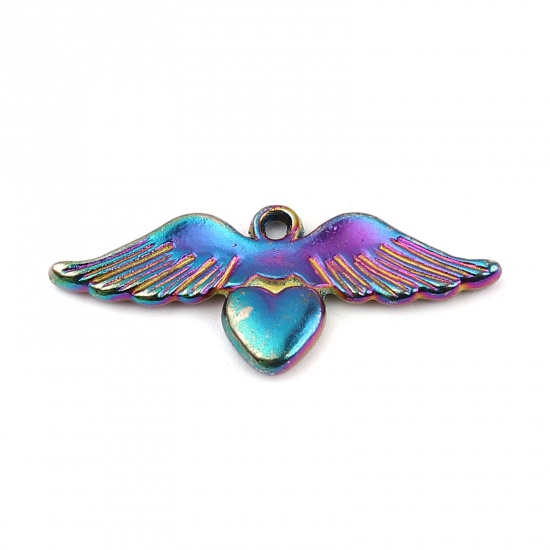 Immagine di Lega di Zinco Ciondoli Cuore Colore Arcobaleno Placcato Ali 33mm x 14mm , 10 Pz