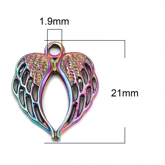 Immagine di Lega di Zinco Charms Ali Colore Arcobaleno Placcato Cuore 21mm x 17mm , 10 Pz