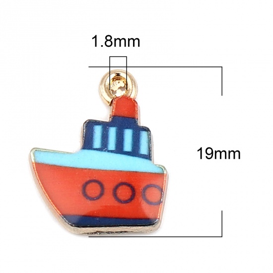 Image de Breloques en Alliage de Zinc Bateau Rouge Émail 19mm x 15mm, 10 Pcs