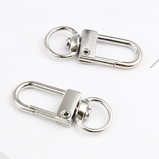Picture of Zinc Based Alloy Keychain & Keyring Silver Tone Arched 33mm x 12mm, 10 PCs