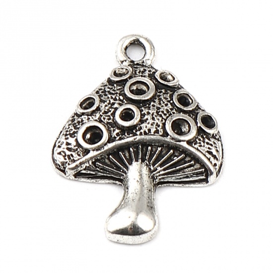 Picture of Zinc Based Alloy Charms Mushroom Antique Silver Color (Can Hold ss5 ss6 ss7 Pointed Back Rhinestone) 25mm x 18mm, 10 PCs