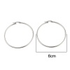 Picture of Stainless Steel Hoop Earrings Silver Tone Circle Ring 60mm Dia., Post/ Wire Size: (19 gauge), 5 Pairs