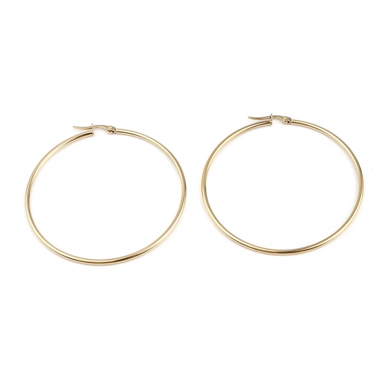 Picture of Stainless Steel Hoop Earrings Gold Plated Circle Ring 60mm Dia., Post/ Wire Size: (19 gauge), 3 Pairs